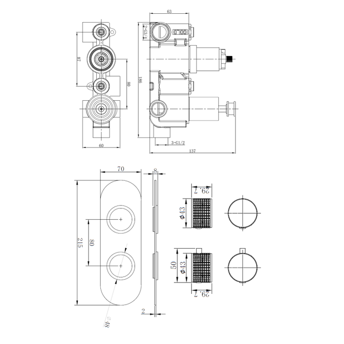 Sonas Alita 3 Outlet and 2 Handle Concealed Thermostatic
