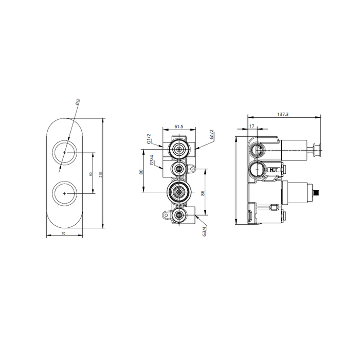Sonas Alita Knurled Thermostatic Shower Set with Rain Head