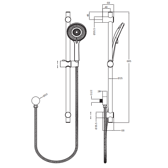 Sonas Alita Round Slide Rail Kit - Shower Rail Kits
