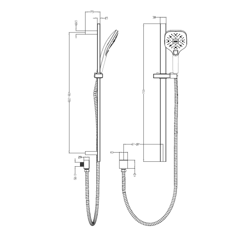 Sonas Alita Square Slide Rail Kit - Chrome - Shower Rail