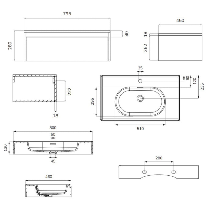 Sonas Apex Floating Single Push Drawer Wall Hung Vanity
