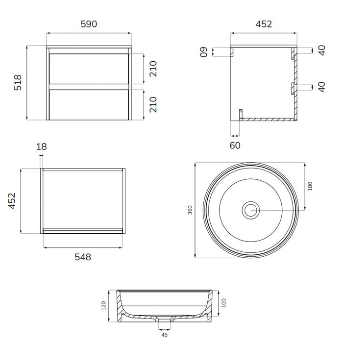 Sonas Apex Two Drawer Wall Hung Vanity Unit With Countertop