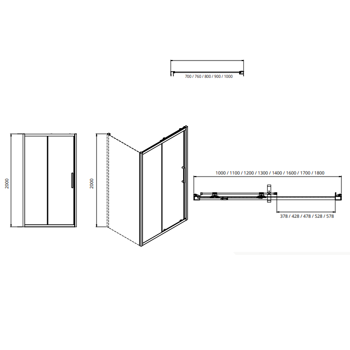 Sonas Aspect 8mm Sliding Shower Door With Side Panel - Brushed Nickel