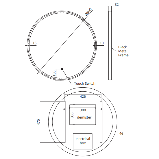 Sonas Astrid Beam Round Metal Frame Illuminated LED Mirror