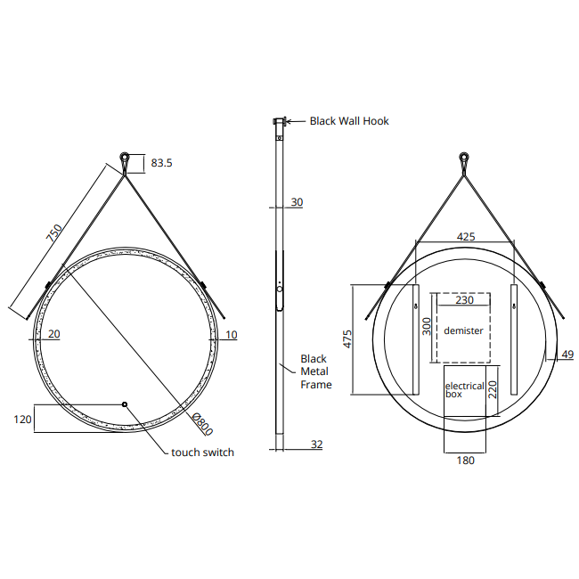 Sonas Astrid Round Rope Feature Illuminated LED Mirror