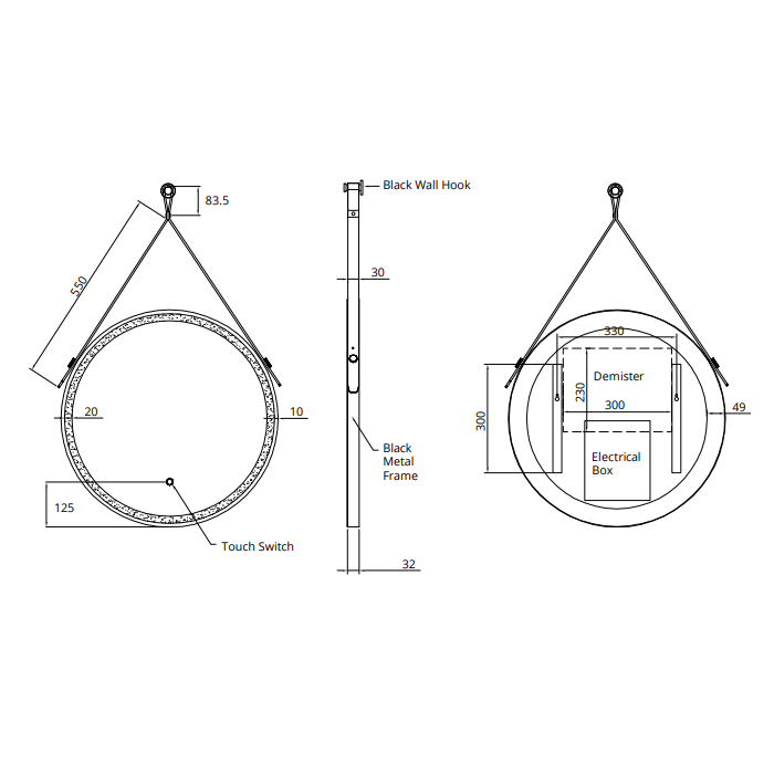 Sonas Astrid Round Rope Feature Illuminated LED Mirror