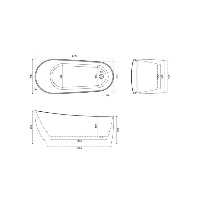 Sonas August Single Ended Freestanding Bath - 1700mm x