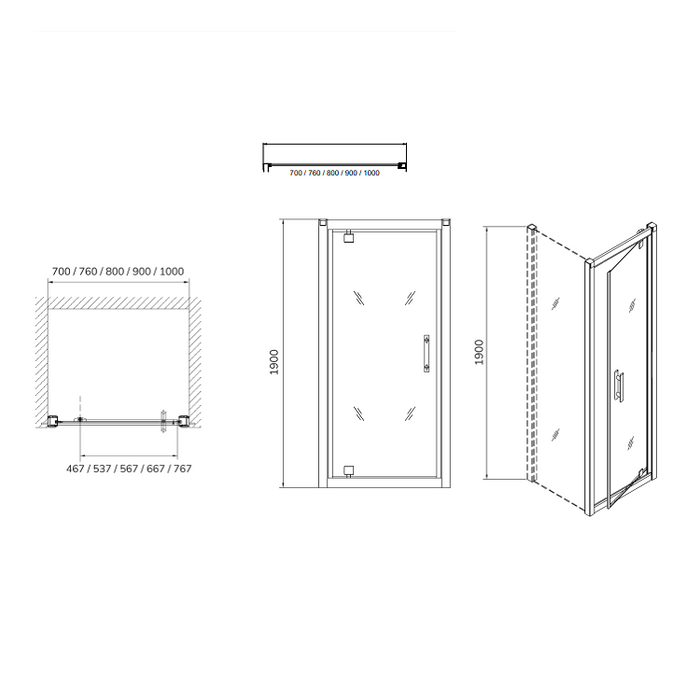 Sonas City Plus 6mm Pivot Shower Door With Side Panel