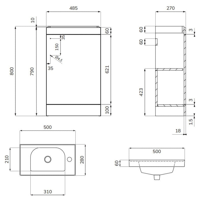 Sonas Corta 1 Door Compact Floorstanding Vanity Unit