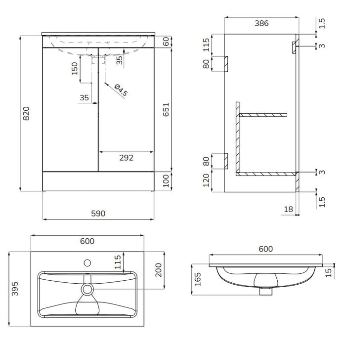 Sonas Corta 2 Door Floorstanding Vanity Unit With Basin