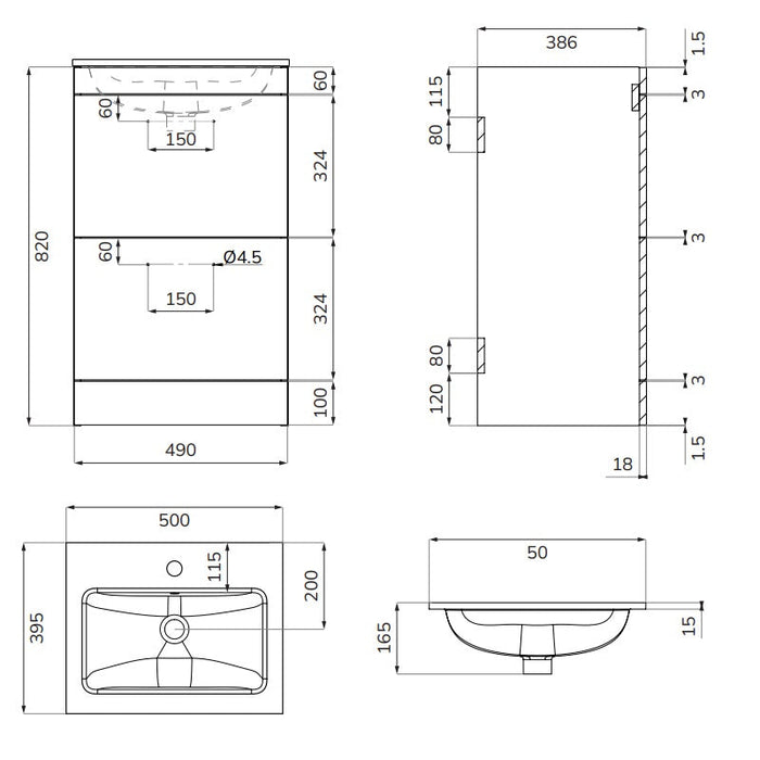 Sonas Corta 2 Drawer Compact Floorstanding Vanity Unit