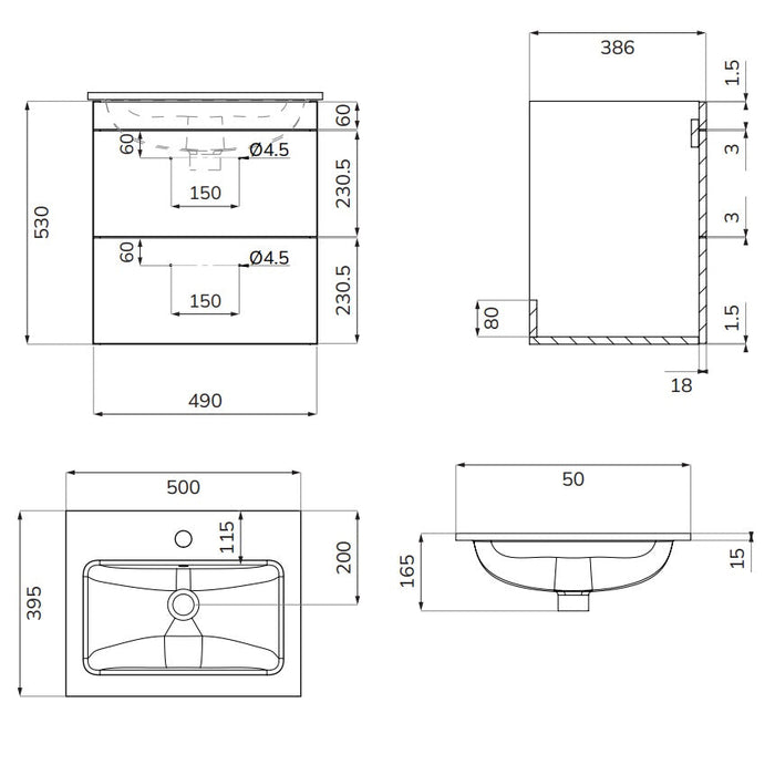 Sonas Corta 2 Drawer Wall Hung Vanity Unit With Basin