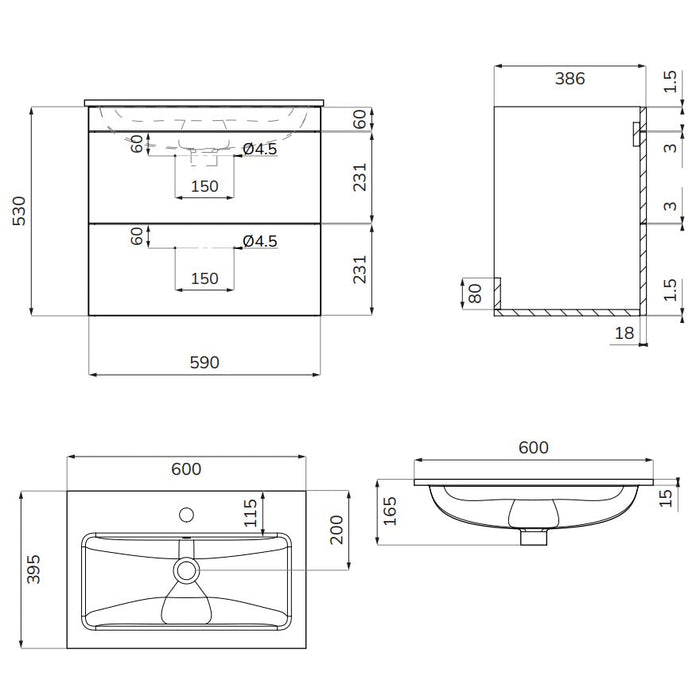 Sonas Corta 2 Drawer Wall Hung Vanity Unit With Basin