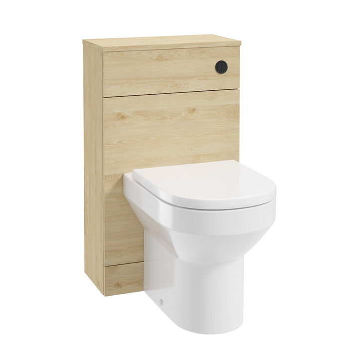 Sonas Corta Back To Wall WC Unit - Honey Oak-Black Button