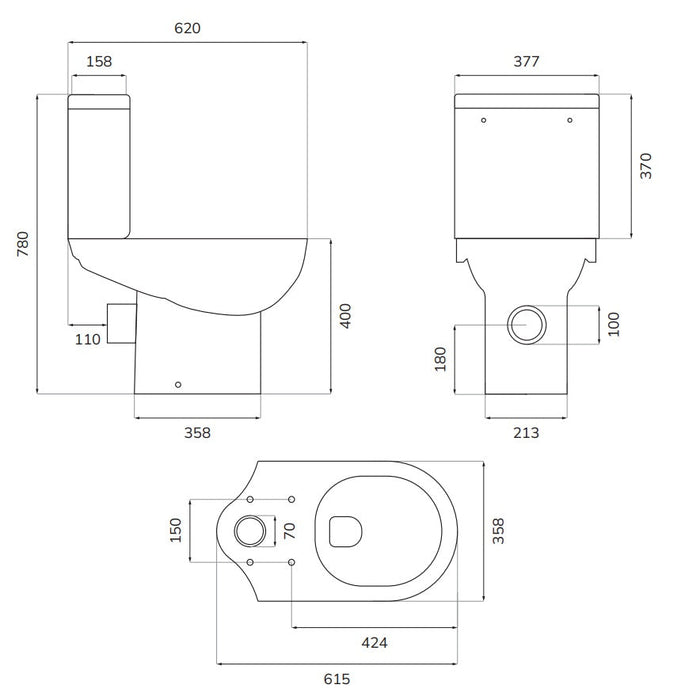 Sonas Eden Rimless Open Back Close Coupled Toilet
