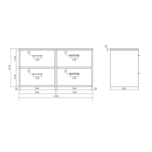 Sonas Finland 1200mm 4 Drawer Wall Hung Vanity Unit