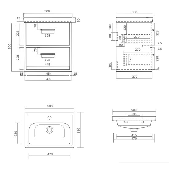 Sonas Finland 2 Drawer Wall Hung Vanity Unit With Basin &