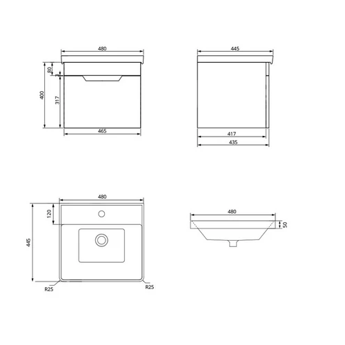 Sonas Freya 1 Drawer Wall Hung Vanity Unit With Basin