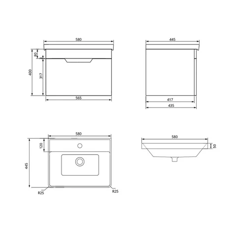 Sonas Freya 1 Drawer Wall Hung Vanity Unit With Basin