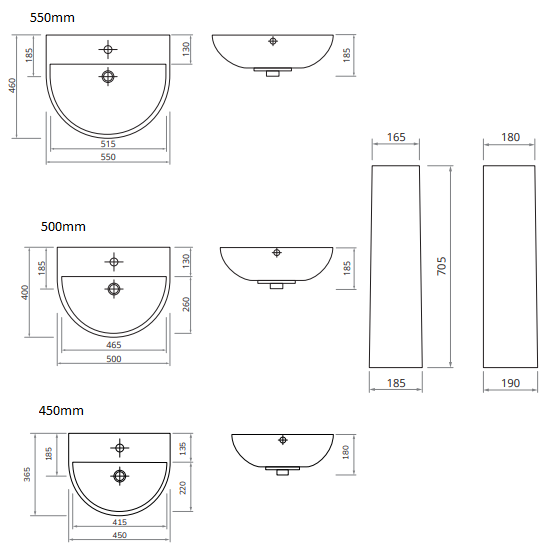 Sonas Horizon Round Basin With Full Pedestal 1 Tap Hole