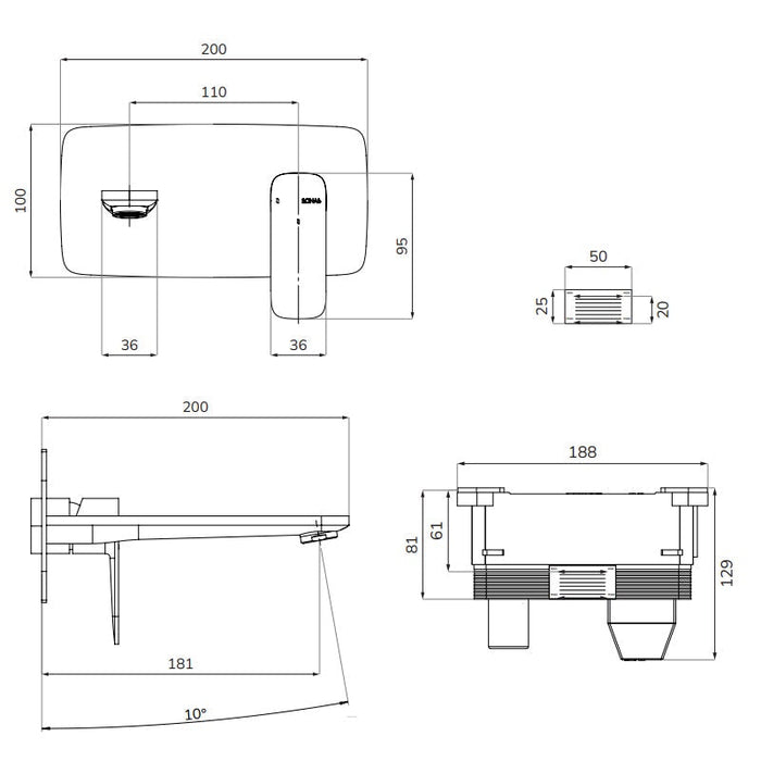 Sonas Inez Wall Mounted Basin Mixer Tap - Basin Mixer