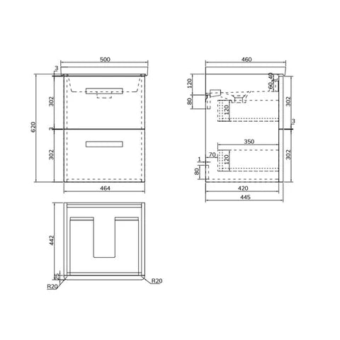 Sonas Kora 2 Drawer Wall Hung Vanity Unit With Basin