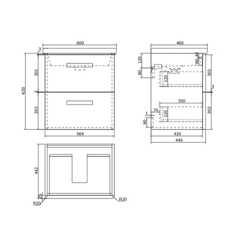 Sonas Kora 2 Drawer Wall Hung Vanity Unit With Basin