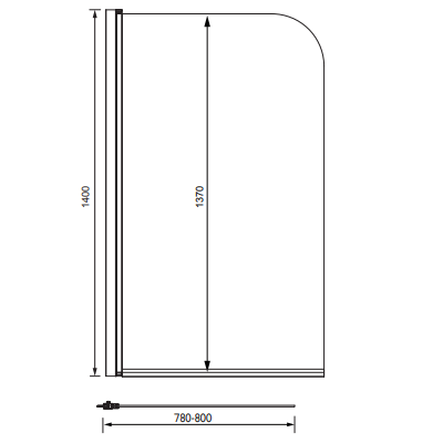 Sonas Lunar Radius Bathscreen - 1400mm x 800mm - Polished