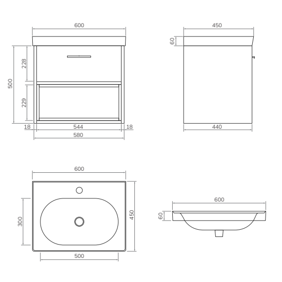 Sonas Malmo 1 Drawer Wall Hung Vanity Unit With Basin
