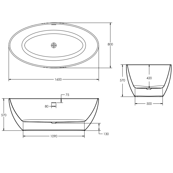Sonas Marovo Freestanding Double Ended Bath 1600mm x 800mm