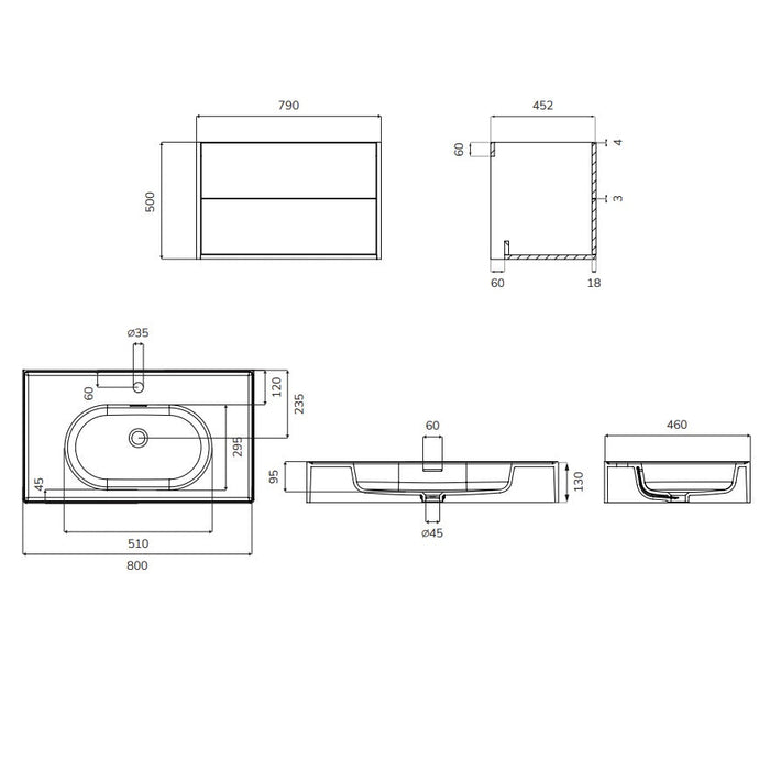Sonas Pulse Two Drawer Wall Hung Vanity Unit With Ceramic