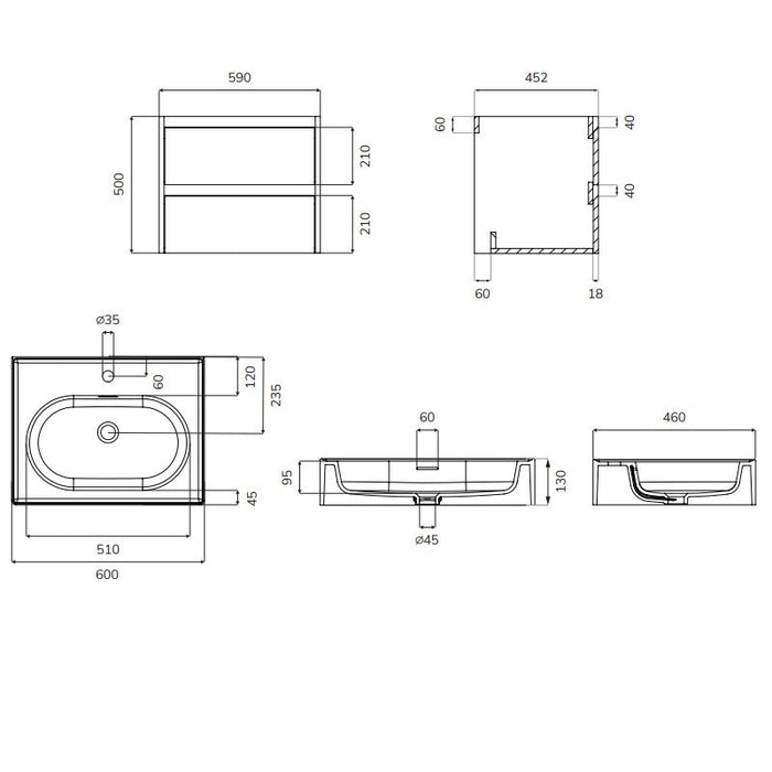 Sonas Pulse Two Drawer Wall Hung Vanity Unit With Ceramic