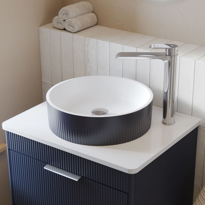 Sonas Reed Round Ceramic Fluted Countertop Basin 380mm Wide