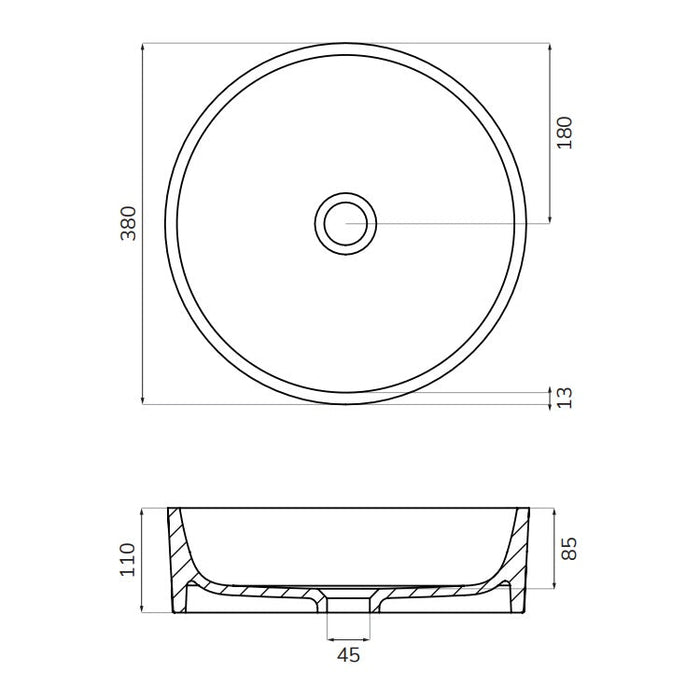 Sonas Reed Round Ceramic Fluted Countertop Basin