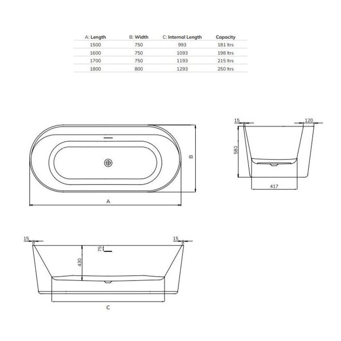 Sonas Samoa Double Ended Freestanding Bath - No TH