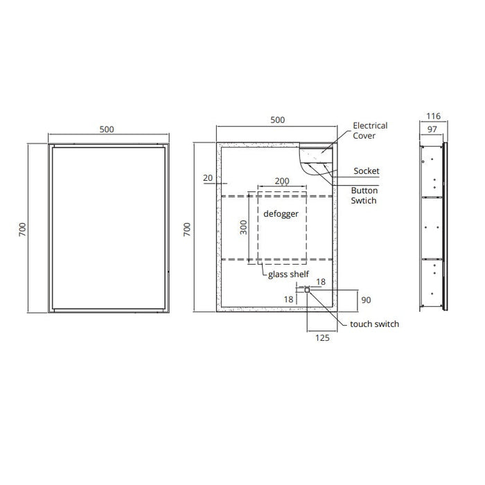 Sonas Sansa 1 Door Recessed Illuminated LED Mirror Cabinet