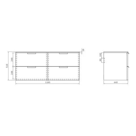 Sonas Stockholm 1200mm 4 Drawer Wall Hung Vanity Unit