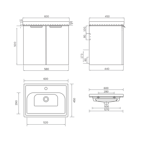 Sonas Stockholm 2 Door Wall Hung Vanity Unit With Basin