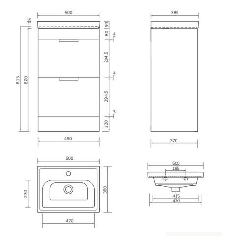 Sonas Stockholm 2 Drawer Floorstanding Vanity Unit