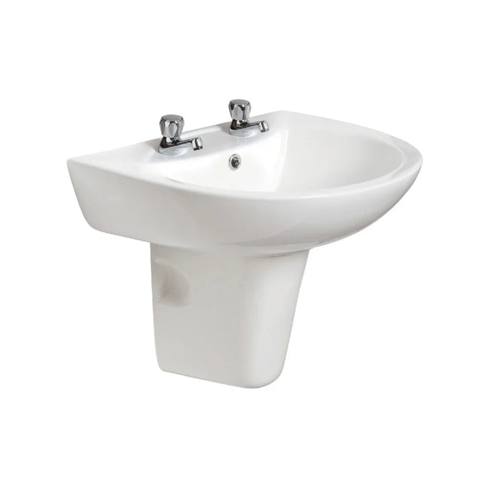 Sonas Strata Basin With Semi Pedestal - 450mm / 2 Tap Holes