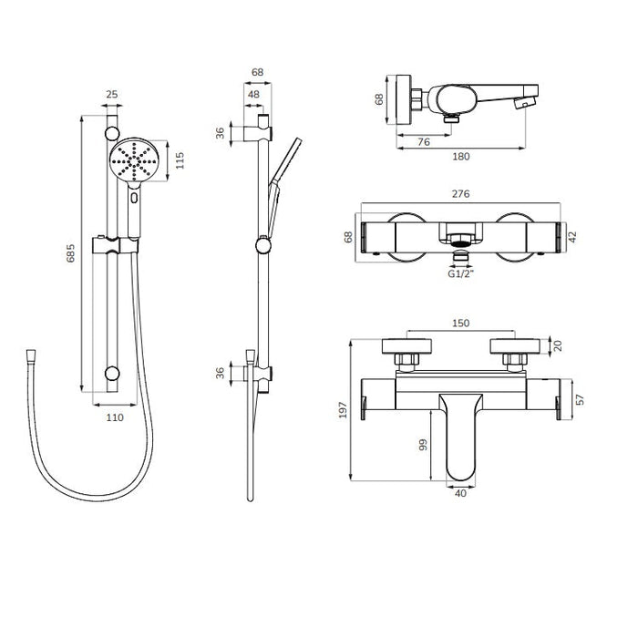Sonas Urban Living Wall Mounted Thermostatic Bath Shower