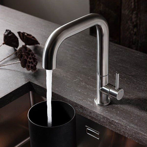 Crosswater Tube Side Lever Kitchen Mixer Tap Brushed Stainless Steel