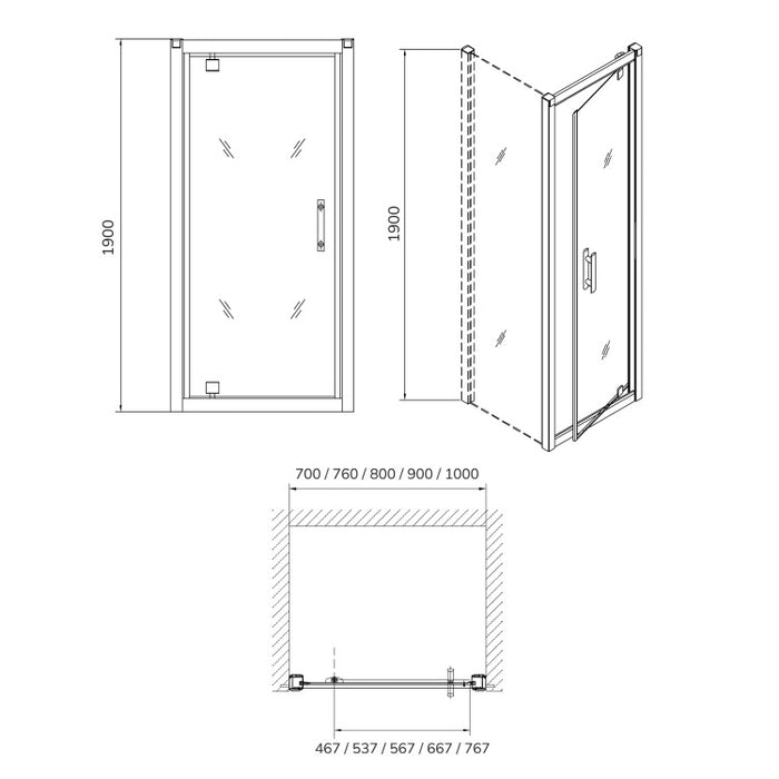 Sonas City Plus 6mm Pivot Recessed Shower Door - Chrome