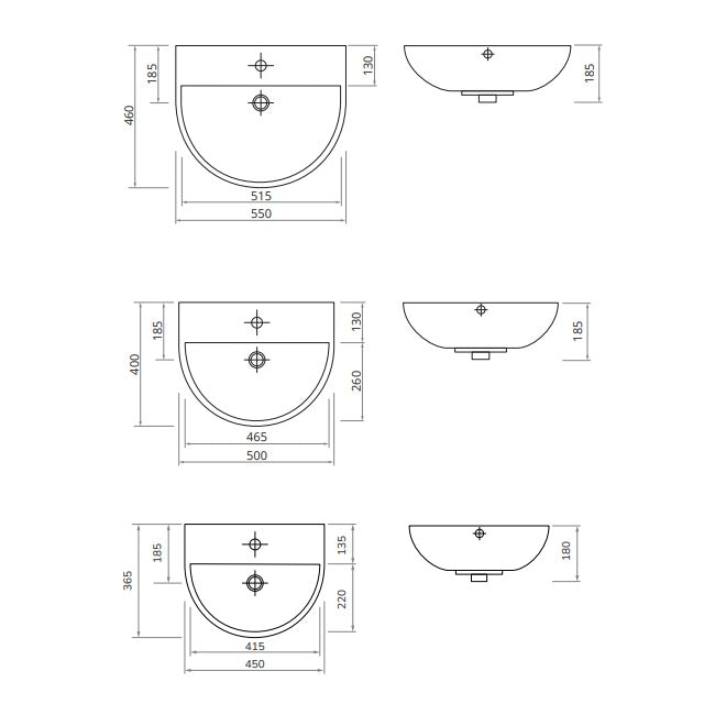 Sonas Horizon Round Basin With Semi Pedestal 1 Tap Hole