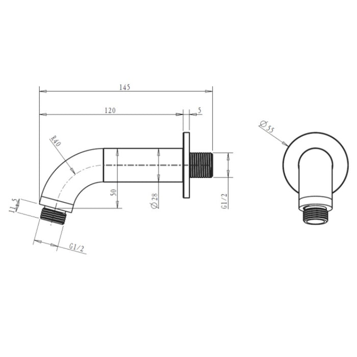 Sonas Sync Round Wall Shower Arm - 114mm Long - Chrome