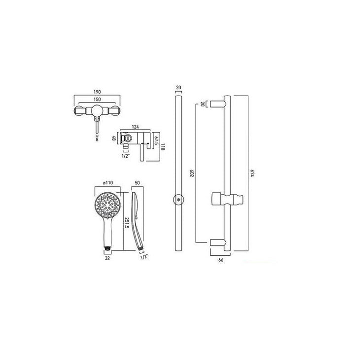 Vado Atmosphere Exposed Thermostatic Shower set - Polished