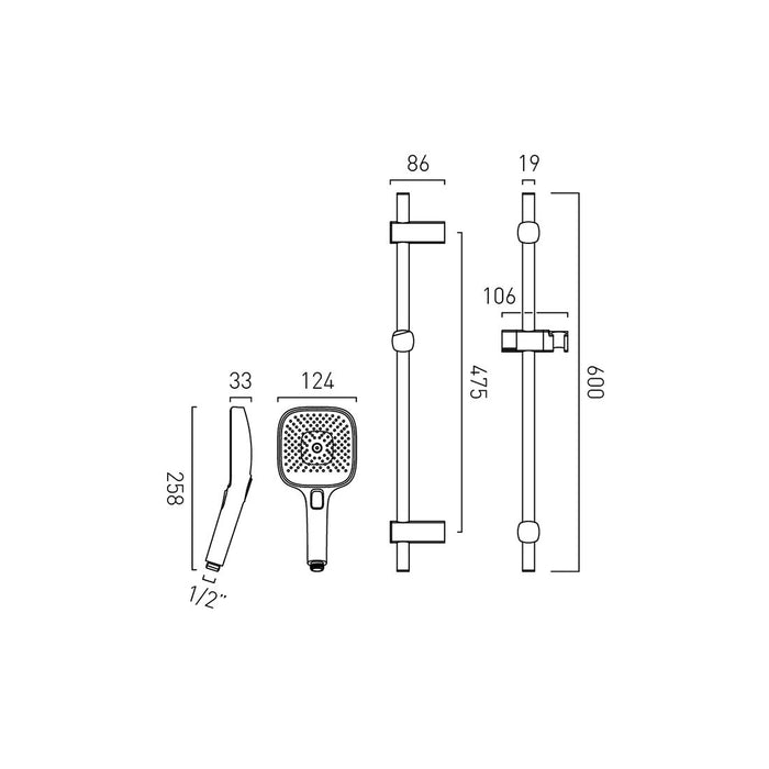 Vado Cameo Multi Function Slide Rail Shower Kit - Shower