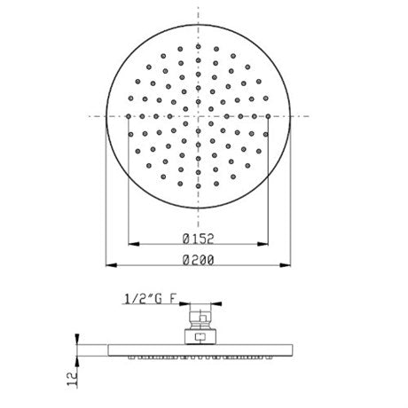 Aquaelite Round Rainfall Shower Head - 200mm Wide - Matt Black