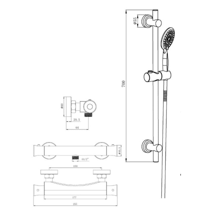 Tailored Plumb Essentials Bar Shower Valve Round Riser Kit - Chrome