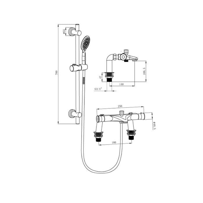 Tailored Plumb Essentials Thermostatic Bath Shower Mixer Riser Kit - Chrome
